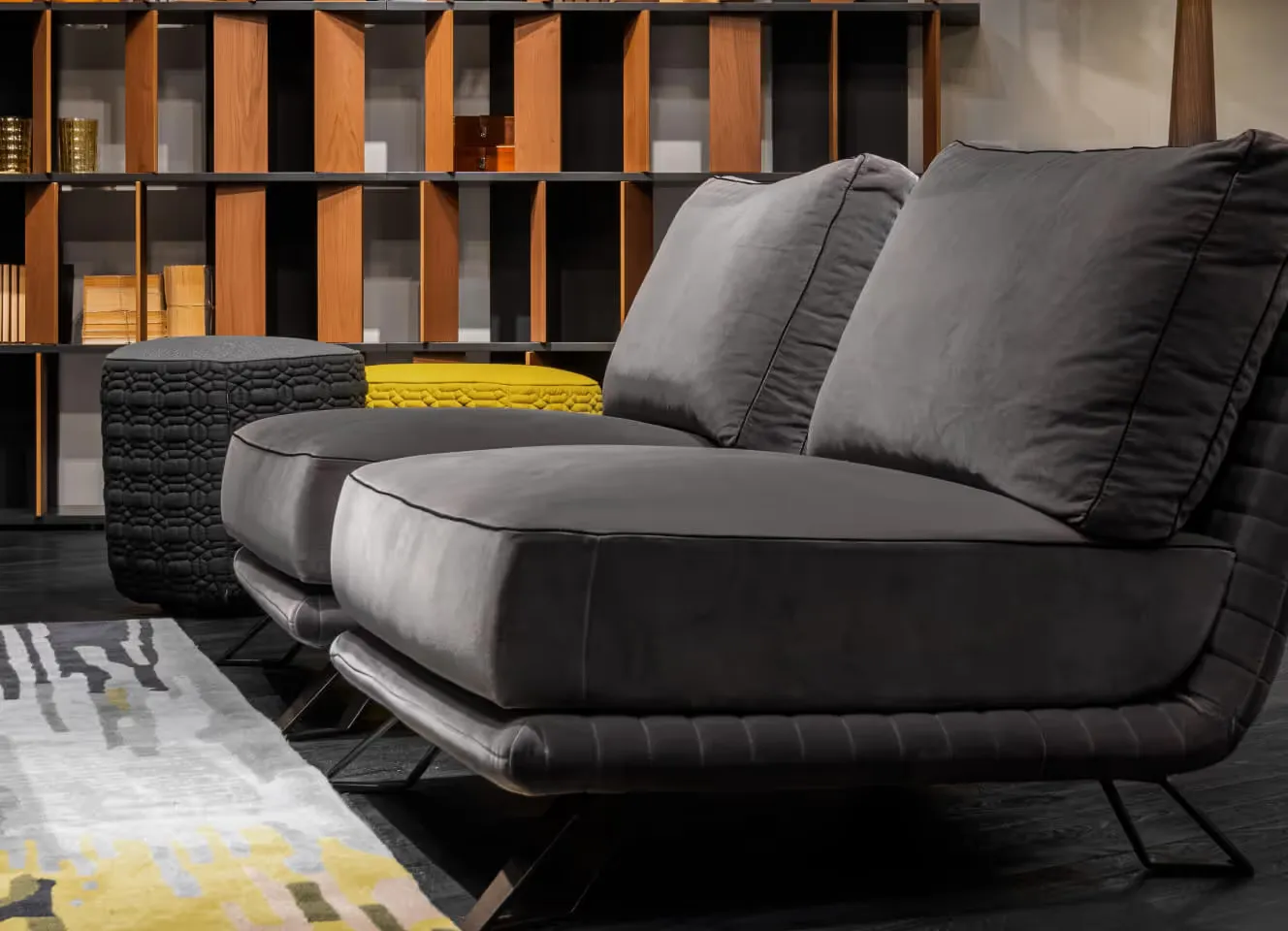 Contemporary lounge with bespoke shelving