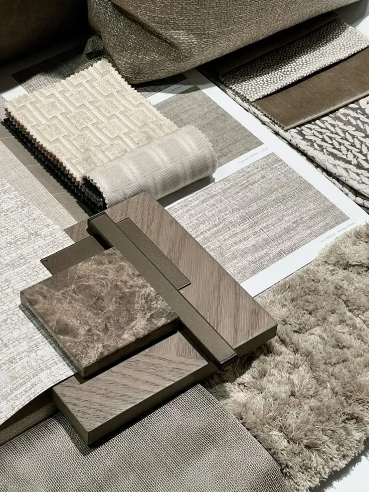 Materials selected for an interior design scheme
